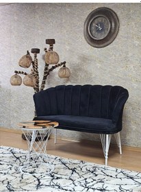 Resim Zafir İkili Beyaz Boyalı Tel Ayak Papatya Çay Seti Koltuk Takımı , Balkon, Salon, Ofis, Cafe Koltuk Takımı Siyah 