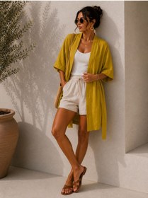 Resim SİEMPRE CO Sarı Müslin Kimono - Yazlık Hafif Kimono 