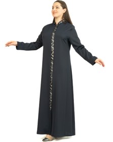 Resim derin store Kadın Önü Nakış Şeritli Dubai Tesettür Ferace 