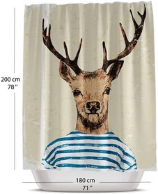 Resim Banyo Duş Perdesi Geyik Desen Banyo Perdesi Tek Kanat Duş Perdesi, 180x200 Küvet Perdesi C Halka Hediyeli Banyo Perdeleri Polyester Kumaş Duş Perdeleri - Küflenmez Duş Perde Su Geçirmez Banyo Perde 