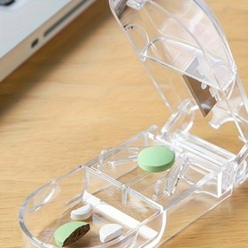Resim Kompakt 2'si 1 Arada Hap Kesici & Saklama Kutusu - Kokuşuz, Taşınabilir Tasarım Vitaminler & Balık Yağı Takviyeleri İçin, İdeal Seçim 