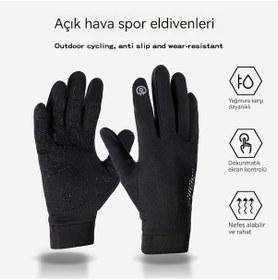 Resim Açık Bisiklet Eldivenleri Spor Rüzgar Geçirmez Su Geçirmez Artı Kadife Dokunmatik Ekran Sıcak Eldiven Kum - Siyah 