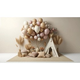 Resim Venspor Doğal Tonlarda Çadır ve Balon Arkaplan 200 x 150 cm Fon Duvar Örtüsü 