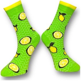 Resim Me-vo Tekli Açık Yeşil Renkli Unisex Esnek Nem Alabilen Pamuklu Limon Desenli Soket Çorap Açık Yeşil 