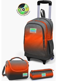 Resim Coral High Kids Gri Turuncu Renk Geçişli Çekçekli 3'lü Çanta Seti Set0123948 