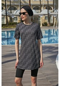 Resim Kısa Kollu Likralı Taytlı Yarı Kapalı Mayo R4904 Yasmin Siyah 