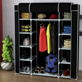 Resim Beyaz Pazar Bez Dolap Pls.profilli 12 Raf + 60 Cm. Askı Portatif Dolap Siyah 