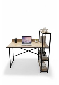 Resim Modern 3 Raflı Çalışma Masası 60x120 - Bilgisayar Ofis Ders Masası Oyuncu Masası Ahşap Metal 