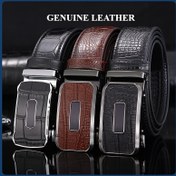 Resim Erkekler için Hakiki Deri İnek Derisi Kemer, Otomatik Tokalı Bel Bandı, Moda Kot Pantolon Aksesuarları 