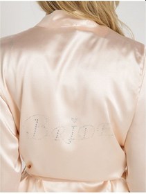 Resim Magic Form 30427 Düz Saten Kumaşlı Arkası Bride Yazılı Kısa Sabahlık - Somon Somon 