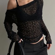 Resim Kadınlar İçin Seksi Asimetrik Tek Omuz Bluz - Yarı Şeffaf Uzun Kollu Üst, Zarif Parti ve Resmi Etkinlik Elbisesi - Makinede Yıkanabilir Yıl Boyu Giyim, Özel Günler İçin Özenli Doku, Trend Ofis Üstü 