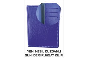 Resim Tay Promosyon Yeni Nesil Mavi Cüzdanlı Ruhsat Kılıfı (Kimlik, Kredi Kartlı Deri) 1. Sınıf Kalite 1 Adet 