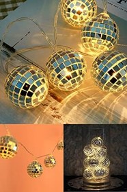 Resim Mobee Mini Disko Topu Dekoratif Süsleme 10 Lu Led Zinciri Pilli Süs Led Şerit Disko Topu Led Işık 1430 