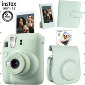 Resim Fujifilm Instax Mini 12 Yeşil Fotoğraf Makinesi-10'lu Film-Çerçeve-Kare Albüm ve Deri Kılıf Seti 