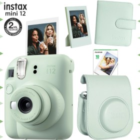Resim Fujifilm Instax Mini 12 Yeşil Fotoğraf Makinesi-10'lu Film-Çerçeve-Kare Albüm ve Deri Kılıf Seti 