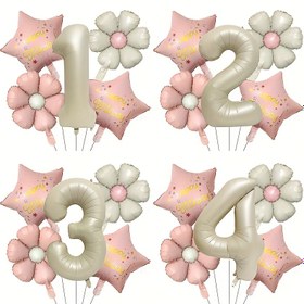 Resim 7 adet Zarif 81.28cm İvory & Pembe Balonlar ile Çiçek Detayları - Doğum Günü, Yıldönümü ve Parti Dekoru için Mükemmel, Yıldız Şekilli Balonlar ve Kurdele Dahil, Parti Süsleri | Zarif Balon Düzenlemesi | Dayanıklı Alüminyum Film Balonlar, Balon Süsleri 