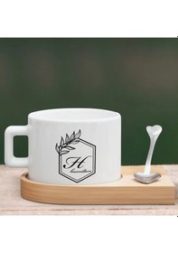 Resim Bk Gift Kişiye Özel Baş Harf İsimli Ahşap Altlıklı Seramik Fincan-3 , Meslek Hediyesi, Yeni İş Hediyesi Kobitmeyen138072 Bk Gift 