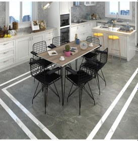 Resim Knsz masa sandalye takımı hem75mazlum crdsyh 130*070 klç 6 sandalye syhsyh kolçaklı 