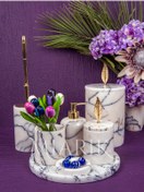 Resim MIARIK DESIGN & DEKORASYON Dekoratif Leylak Mermer Aksesuar Detaylı 7 Li Banyo Seti Takımı 