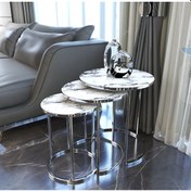 Resim Zigon sehpa,metal zigon sehpa,servis sehpası,çay zigon sehpası,3'lü zigon sehpa,kaliteli sehpa Renk BEYAZ 