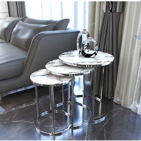 Resim Zigon sehpa,metal zigon sehpa,servis sehpası,çay zigon sehpası,3'lü zigon sehpa,kaliteli sehpa Renk BEYAZ 