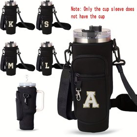 Resim 40oz Yalıtımlı Su Şişesi Askılı Çanta Telefon Cebi ile - Ayarlanabilir Omuz Askısı, Monogramlı "A" Tasarımı, Dış Aktiviteler için İdeal, Yalıtımlı Su Şişesi 