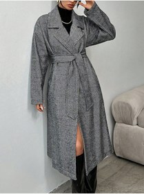 Resim BEYUSİRA Butikcim Balıksırtı Desenli Kaşe Kaban 