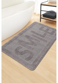 Resim Doğal Kaymaz Taban Banyo Paspas Uzun Ömürlü Yumuşak Dokulu Su Emici Yıkanabilir Smile 60x100 Gri 