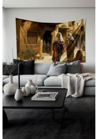 Resim Eski Osmanlı Desenli Duvar Halısı Duvar Örtüsü Tapestry Süet Dokulu Kumaş 