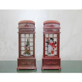 Resim Telefon Kulübesi Tasarımlı Yılbaşı Temalı Işıklı Müzikli Kar Küresi Model 2 