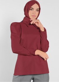 Resim TRENDTESETTÜR Kadın Bordo Gigot Kol Gömlek Yaka Bluz 41222 