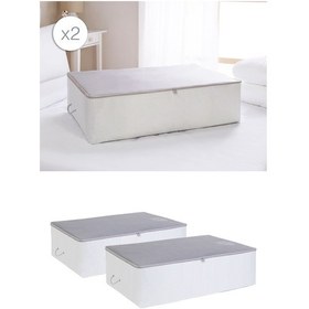 Resim Ocean Home Textile 2 Adet Mega Boy Gri Çizgili Stuff&Things Baza Altı Hurç Set 74 x 46 x 22 cm 