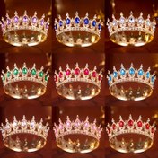 Resim 1 adet Şık Pembe Kraliyet Taçlı Rhinestone - Kadınlar için Kraliyet Alaşımlı Tiara, Vintage Tarz, Parıldayan Kristal Gelin Başlığı Aksesuarı Düğünler, Promlar ve Kostüm Partileri için, Düğün Aksesuarı, Parıldayan Süslemeler 