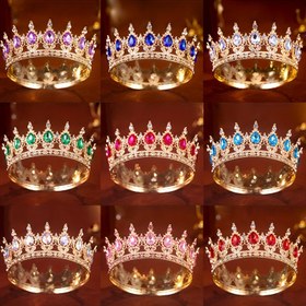 Resim 1 adet Şık Pembe Kraliyet Taçlı Rhinestone - Kadınlar için Kraliyet Alaşımlı Tiara, Vintage Tarz, Parıldayan Kristal Gelin Başlığı Aksesuarı Düğünler, Promlar ve Kostüm Partileri için, Düğün Aksesuarı, Parıldayan Süslemeler 