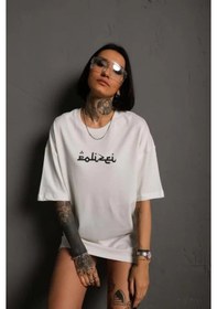 Resim Soonaksesuar Bisiklet Yakalı Sırt Baskılı Oversize T-shirt - Beyaz Beyaz 