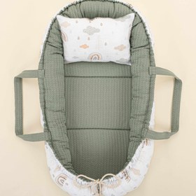 Resim Babynest ve Yastık - Çift Taraflı - Koyu Yeşil Örgü - Yeşil Gökkuşağı 