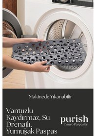 Resim Purish Banyo Duş Küvet Için Vantuzlu Kaydırmaz, Su Drenajlı, Yumuşak Paspas - Antrasit Gri - 66x36cm Antrasit Gri 