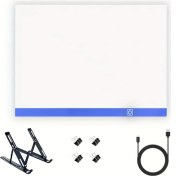 Resim Willowhaven A3 Mavi Led Çizim Masası 3 Parlaklık Seviyeli Işık Korumalı Aksesuarlı 