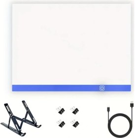 Resim Willowhaven A3 Mavi Led Çizim Masası 3 Parlaklık Seviyeli Işık Korumalı Aksesuarlı 