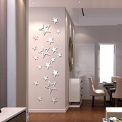 Resim 3D Akrilik Yıldız Ayna Duvar Sticker Seti - Art Deko Stili Ayrılabilir Geometrik Aynalı Dekaller, Kristal Süsleme ile Ev, Ofis & Spor Salonu Dekoru için, Kendinden Yapışkan Uzay Temalı Duvar Muralları, Parlak Yüzey, Gümüş & Altın 