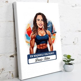 Resim Karikatürlü En Güzel Halterci Kanvas Tablo 