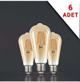 Resim 6 ADET LED FİLAMANLI E27 RUSTİK AMPUL 6 WATT 2500K GÜN IŞIĞI ST64 