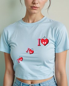 Resim Çok Kalp Crop Tişört 