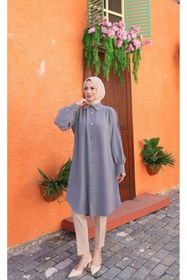 Resim HNT Hayrunnisa Tesettür Uzun Düğmeli Tunik Açık Gri HNT8533 