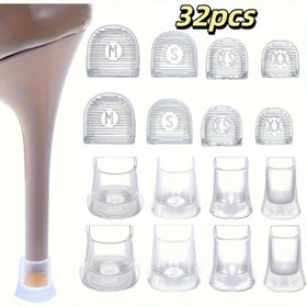 Resim 32 parça Set Çim için Kaymaz Yüksek Topuk Kılıfları, 4 Boyutlu Şeffaf Taban Koruyucuları, Düzensiz Zeminler için Yüksek Topuk Tutuşu, Düğün, Yarışmalar, Resmi Etkinlikler için (XX/XS/S/M Boyutları) 