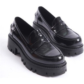 Resim Mubiano Hakiki Deri Collection Kadın Kalın Taban Rugan Loafer Siyah - Mcgvn1012 - S Siyah 