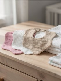Resim elibaby 3'lü %100 Organik Pamuk 8 Katlı Multi Müslin Çiçek Bebek Salya Mama Önlüğü,Yakalık beyaz,pembe 