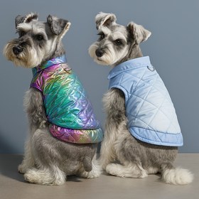 Resim Holografik Kapitone Küçük Köpek ve Kedi Ceketi - Şık, Sıcak ve Rahat Kışlık Mont, Cırt Cırtlı Kapatma, Günlük Geziler İçin Mükemmel, Köpek Montu 