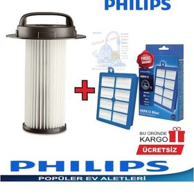 Resim Philips Uyumlu Fc 9204 Marathon Hepa 13 Filtre Ve Silindirik Filtre Seti 