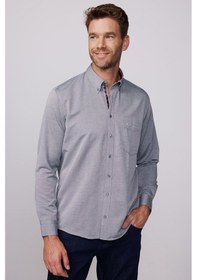 Resim Tudors Erkek Regular Fit Klasik Kesim Pamuklu Oxford Doku Tek Cepli Gri Düğmeli Yaka Gömlek-23442 Gri 